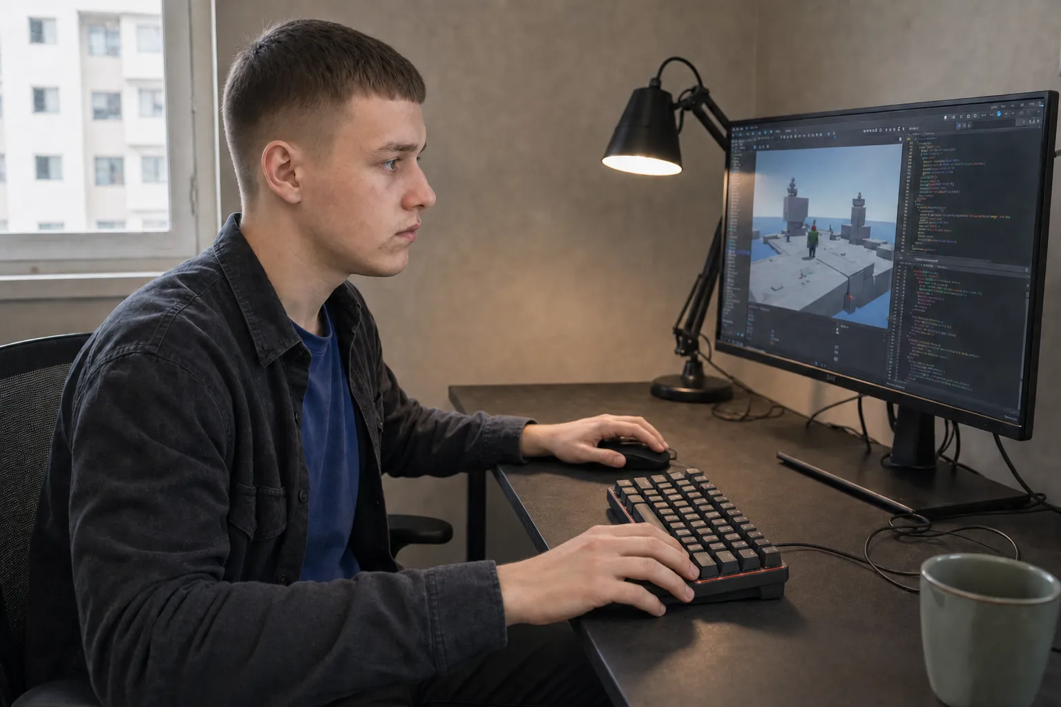 Pavlo debugging an original game system at his workstation